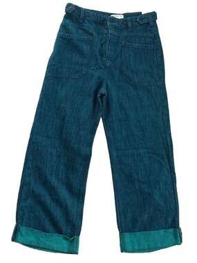 We The Free Palmer Yarn-Dyed Wide Leg Cuffed Jeans in Lagoon Blue